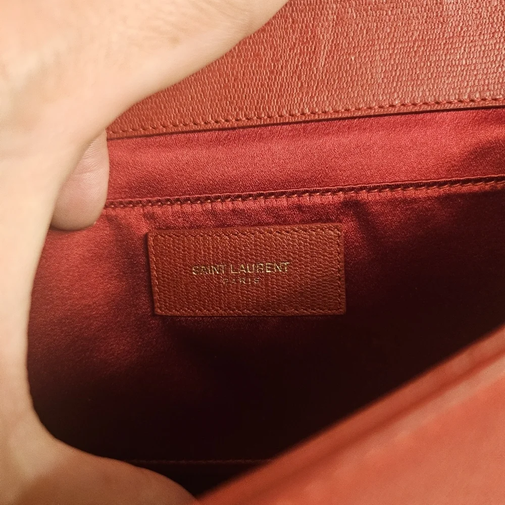 Saint Laurent Y Clutch in Red Pebbled Calfskin Leather with Gold Hardware - Picture 10 of 15